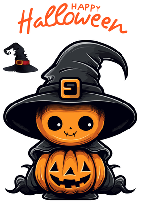 Halloween Canva Greeting Card: Cute Halloween Pumpkin Witch
