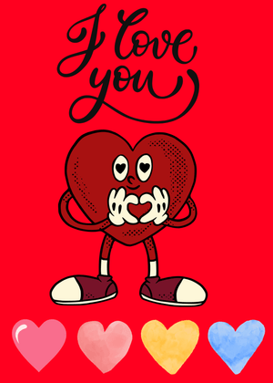 I Love You with Hearts Card: Heart Character Expresses Love