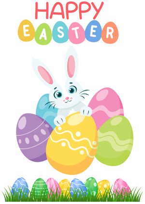 Happy Easter Card: Easter Bunny with Colorful Eggs