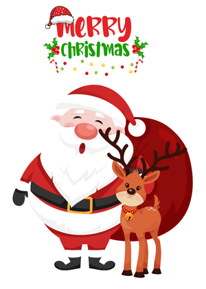 Merry Christmas Card: Santa Claus and Reindeer