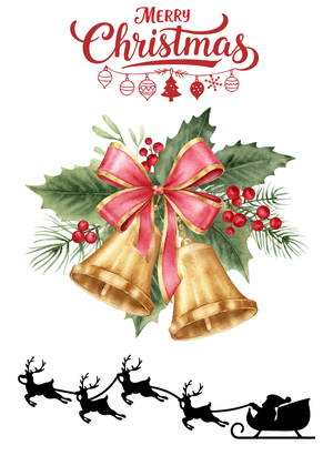 Merry Christmas Card: Festive Christmas Bells and Sleigh