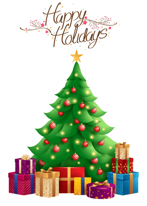 Happy Holidays Card: Festive Christmas Tree and Gifts