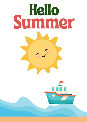 Hello Summer Card: Sunny Greeting with Summer Boat