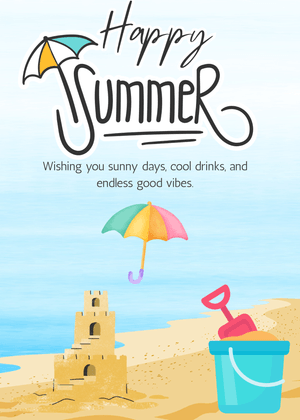 Happy Summer Card: Happy Summer Scene with Umbrella