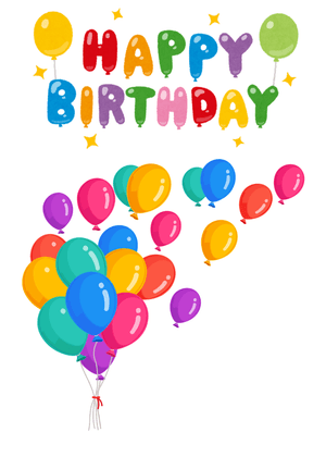 Happy Birthday Greeting Card: Colorful Birthday Balloons and Letters