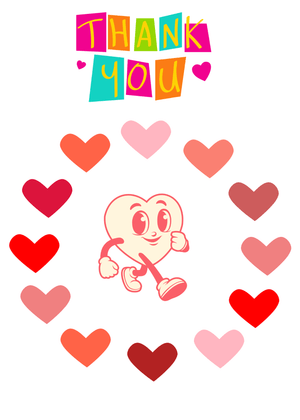 Thank You Card: Heart Character with Thank You Message