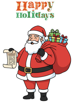 Happy Holidays Card: Santa Claus Holding Gift Sack