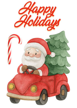 Happy Holidays Card: Santa Driving a Holiday Car
