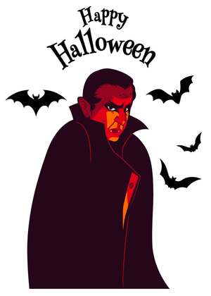 Halloween Canva Greeting Card: Vampire and Bats for Halloween