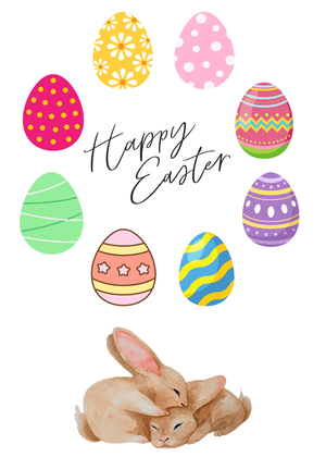 Happy Easter Card: Easter Eggs and Sleeping Bunnies