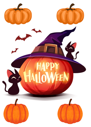 Halloween Canva Greeting Card: Halloween Cats and Pumpkin Design