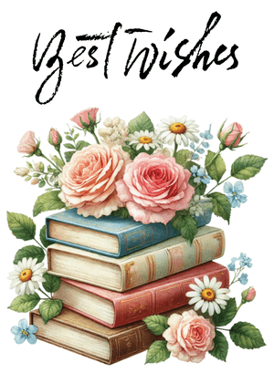 Best Wishes Card: Books and Blossoms with Best Wishes
