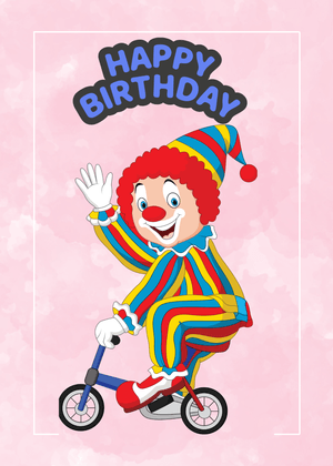 Happy Birthday Greeting Card: Cheerful Clown on a Bicycle