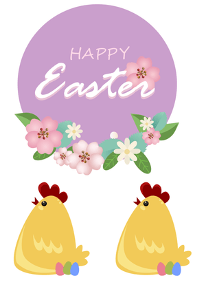 Happy Easter Card: Easter Chicks and Floral Wreath