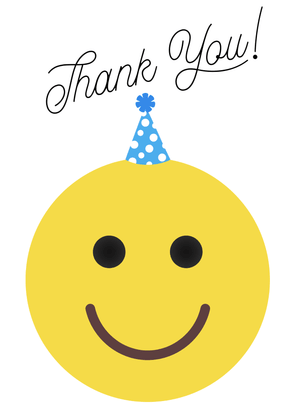 Thank You Card: Smiley Face with Party Hat