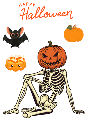 Halloween Canva Greeting Card: Halloween Skeleton with Pumpkin Head