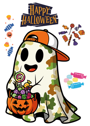 Halloween Canva Greeting Card: Halloween Ghost with Candy