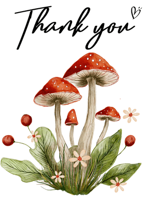 Thank You Card: Charming Red Mushrooms and Flowers