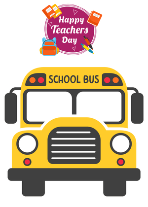 Happy Teacher's Day Card: School Bus and Teachers Day Graphic