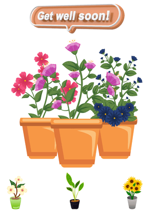 Get Well Soon Card: Colorful Potted Flowers with Message