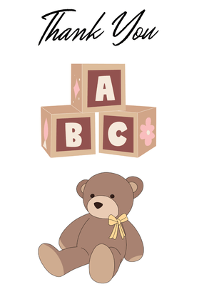 Thank You Card: Teddy Bear with ABC Blocks