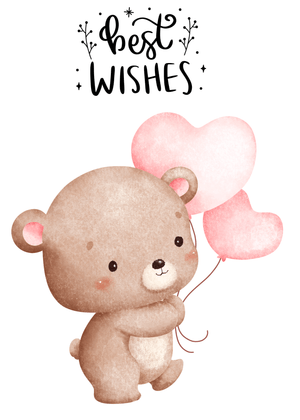 Best Wishes Card: Cute Bear with Heart Balloons