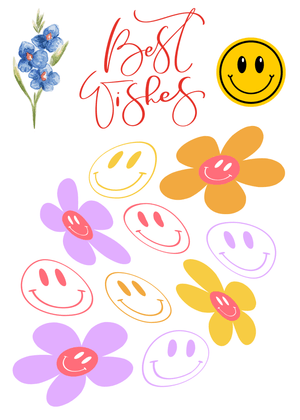 Best Wishes Card: Cheerful Smiley Faces and Flowers