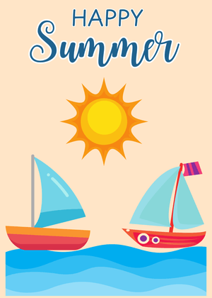 Happy Summer Card: Sailboats Under a Sunny Sky