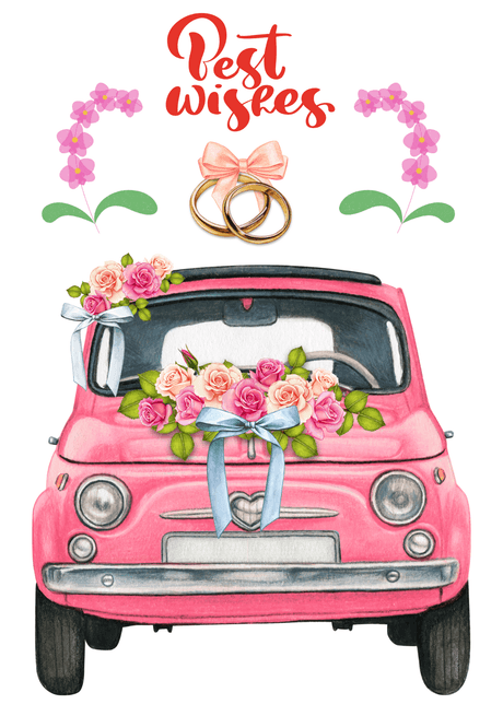 Best Wishes Card: Charming Wedding Car