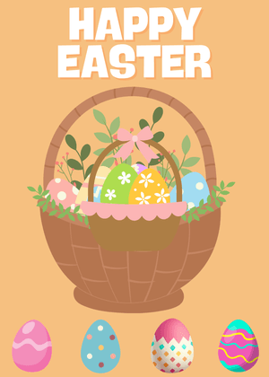 Happy Easter Card: Easter Basket with Colorful Eggs
