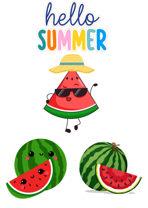 Hello Summer Card: Playful Watermelon Mascots Welcome Summer