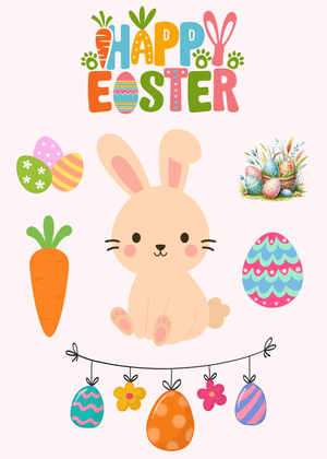 Happy Easter Card: Cute Easter Bunny and Eggs
