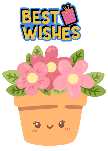 Best Wishes Card: Cute Potted Flowers with Best Wishes