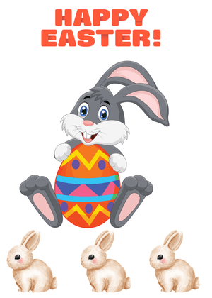 Happy Easter Card: Easter Bunny Holding Colorful Egg