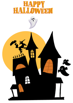 Halloween Canva Greeting Card: Haunted House on Halloween Night