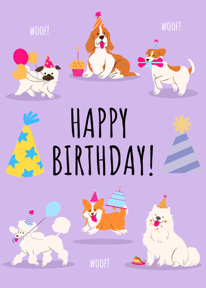 Happy Birthday Greeting Card: Festive Birthday Dogs Party
