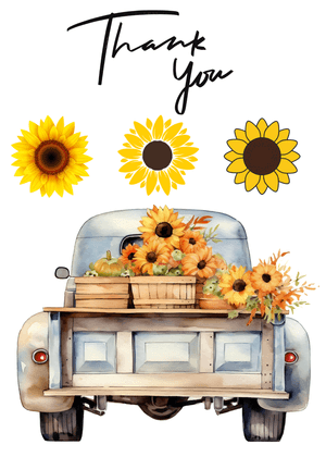 Thank You Card: Vintage Truck with Sunflowers