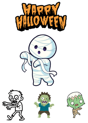 Halloween Canva Greeting Card: Cute Mummy and Zombies