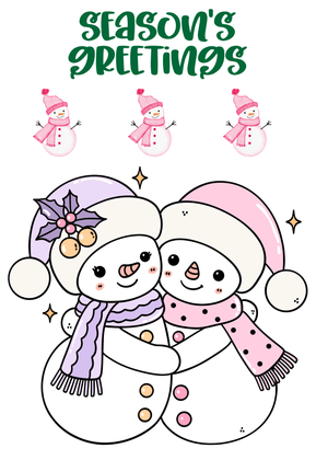 Season's Greetings Card: Snowman Couple in Winter Attire