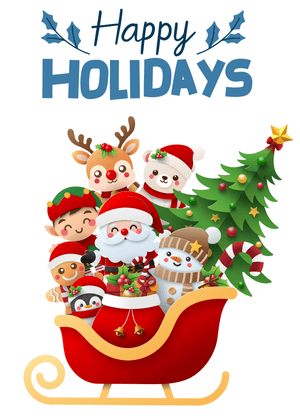 Happy Holidays Card: Santa's Sleigh with Festive Friends