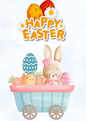 Happy Easter Card: Easter Bunny in a Cart