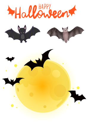 Halloween Canva Greeting Card: Halloween Bats and Full Moon