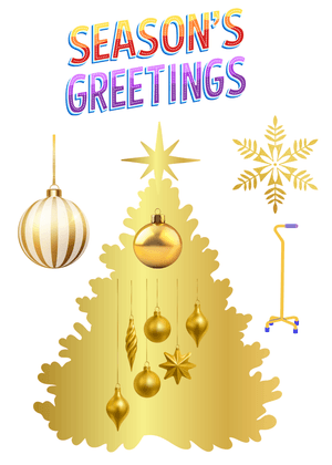 Season's Greetings Card: Festive Gold Christmas Decorations