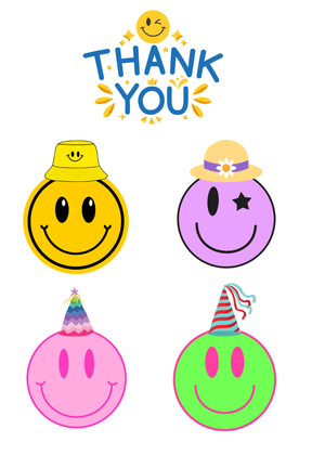 Thank You Card: Colorful Smiley Faces with Hats