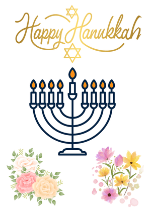 Happy Hanukkah Card: Happy Hanukkah with Menorah and Flowers