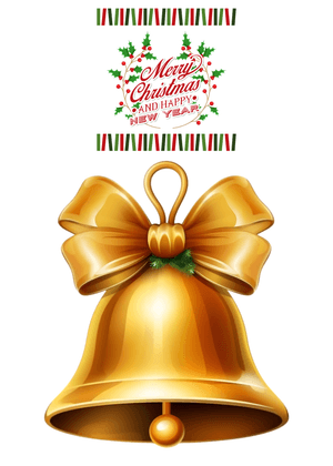 Merry Christmas &amp; Happy New Year Card: Golden Christmas Bell with Bow