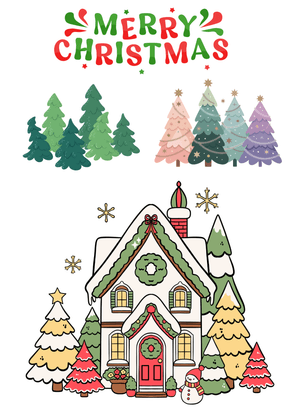 Merry Christmas Card: Festive Christmas House and Trees