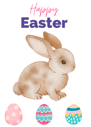Happy Easter Card: Easter Bunny with Decorative Eggs