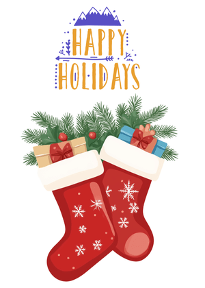 Happy Holidays Card: Festive Christmas Stockings with Gifts