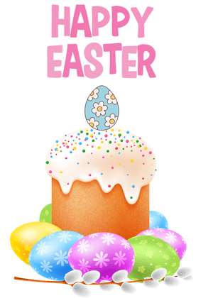 Happy Easter Card: Easter Cupcake with Decorated Eggs